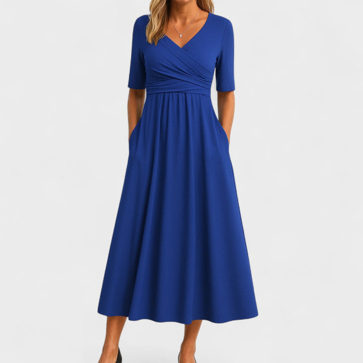 Vestido de satén sin mangas con escote en V para ceremonia de mujer