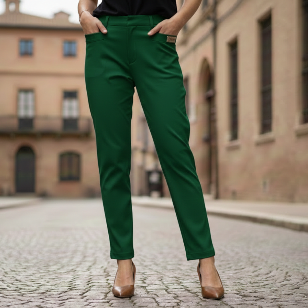 Pantalon pour femme en coton et polyester, taille élastique, coupe droite