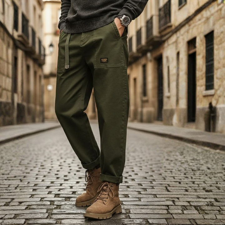 Pantalon cargo en coton à lavage vintage coupe décontractée pour homme