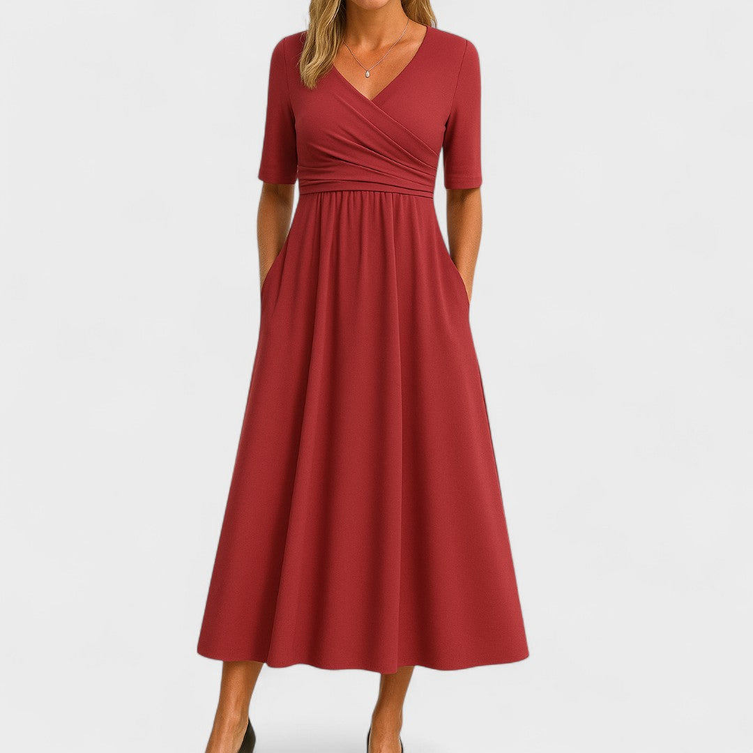 Vestido de satén sin mangas con escote en V para ceremonia de mujer