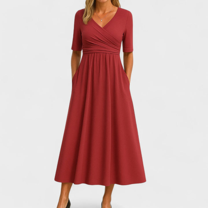 Vestido de satén sin mangas con escote en V para ceremonia de mujer