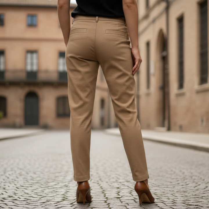 Pantalon pour femme en coton et polyester, taille élastique, coupe droite