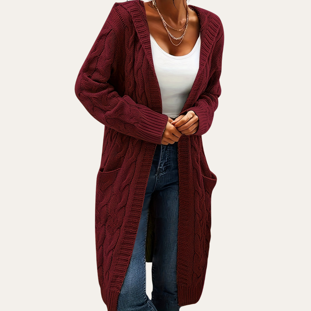 Damen Strickcardigan mit Kapuze und Taschen | Vestea