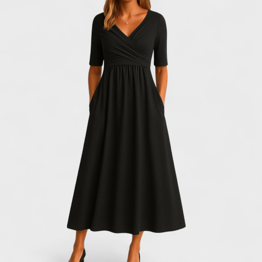Vestido de satén sin mangas con escote en V para ceremonia de mujer
