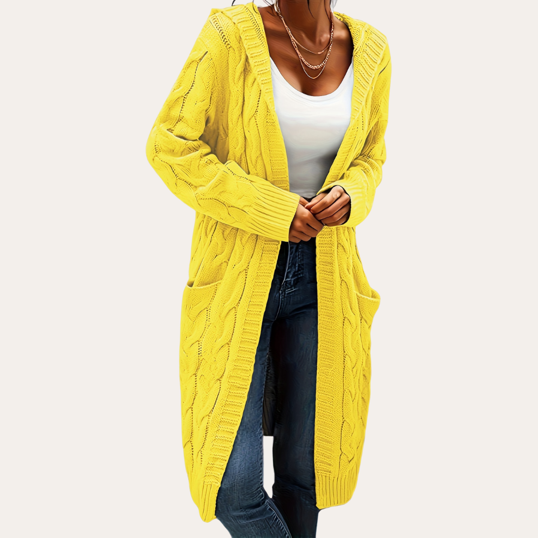 Damen Strickcardigan mit Kapuze und Taschen | Vestea