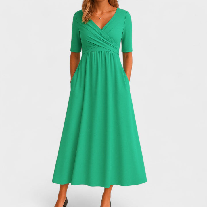 Vestido de satén sin mangas con escote en V para ceremonia de mujer