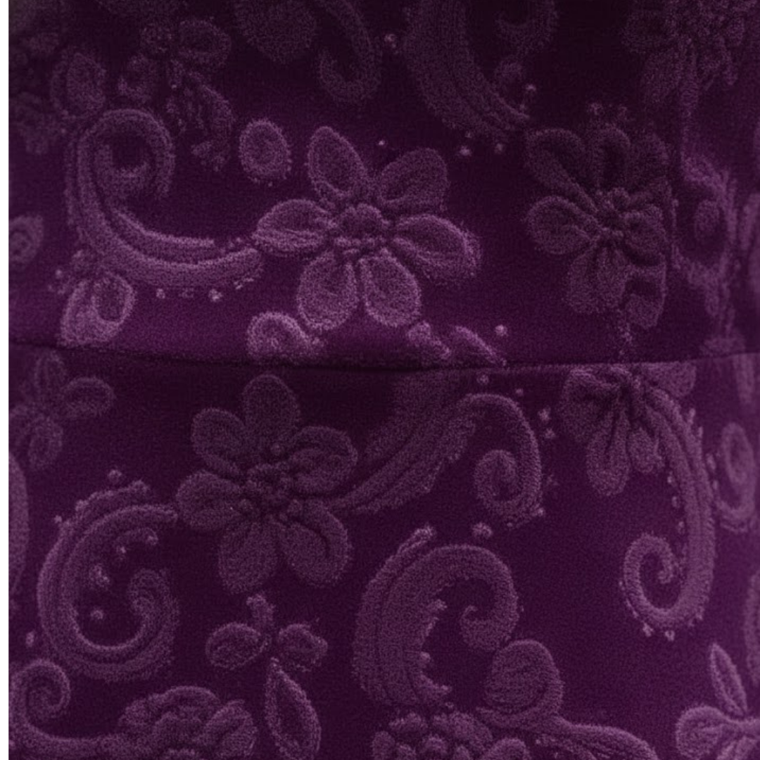 Women Floral Velvet Midi Dress Three Quarter Sleeve