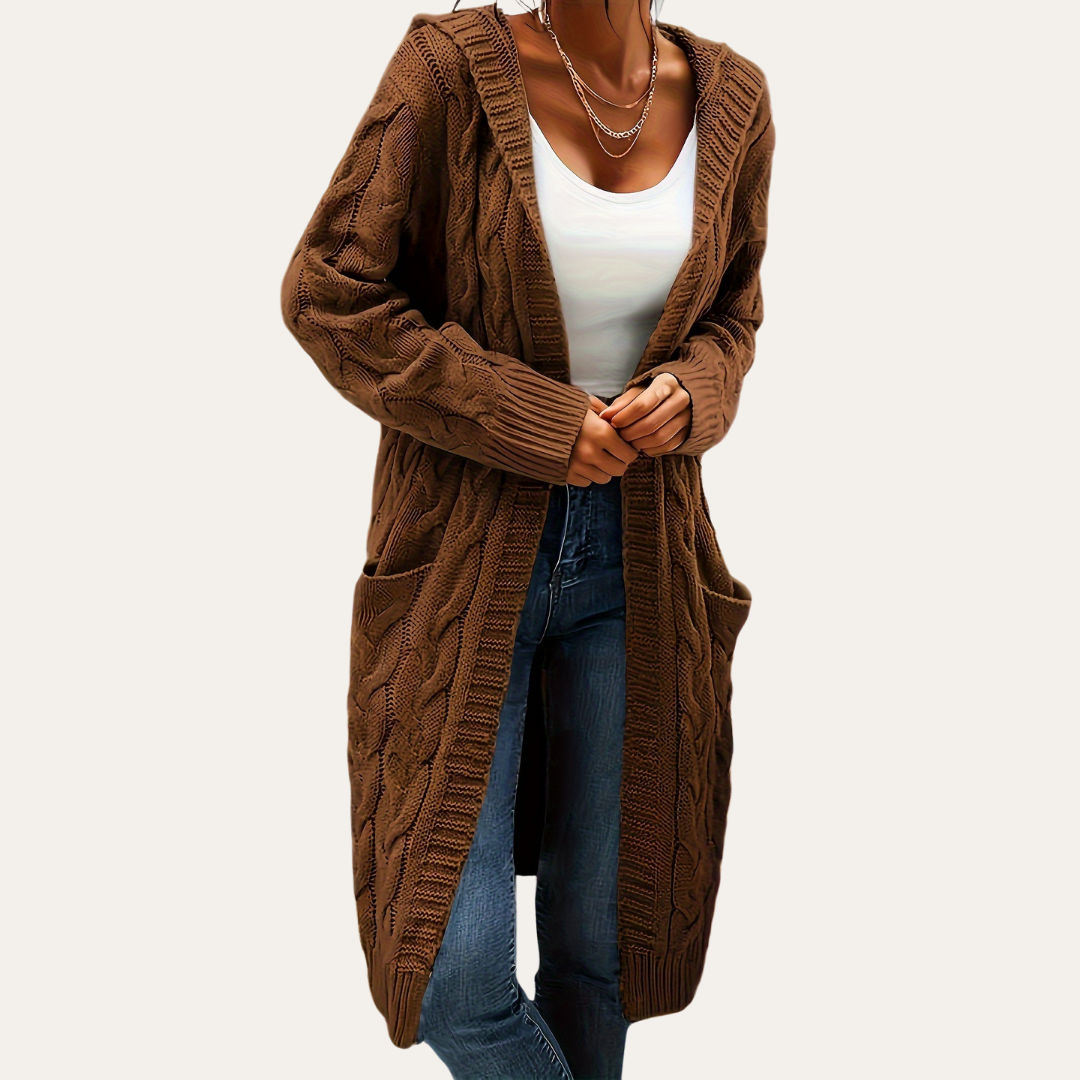 Damen Strickcardigan mit Kapuze und Taschen | Vestea