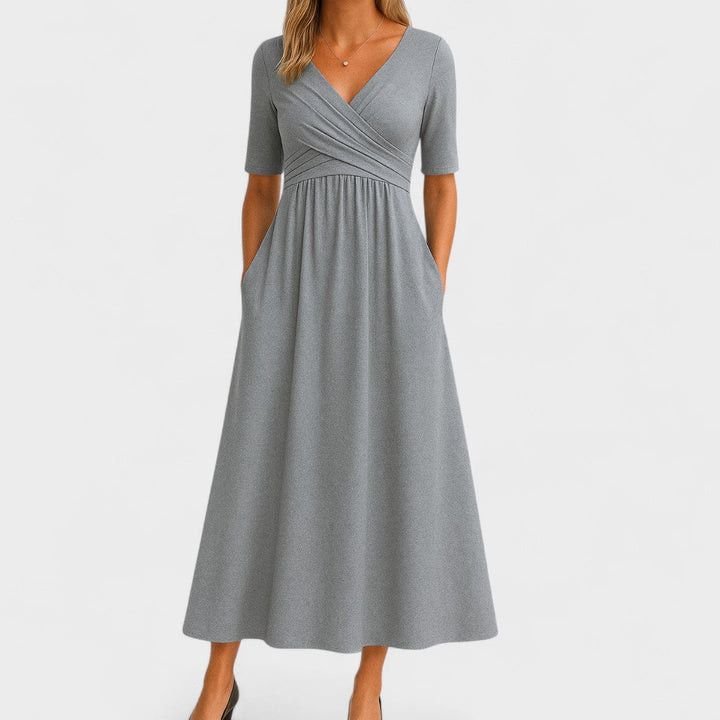 Vestido de satén sin mangas con escote en V para ceremonia de mujer