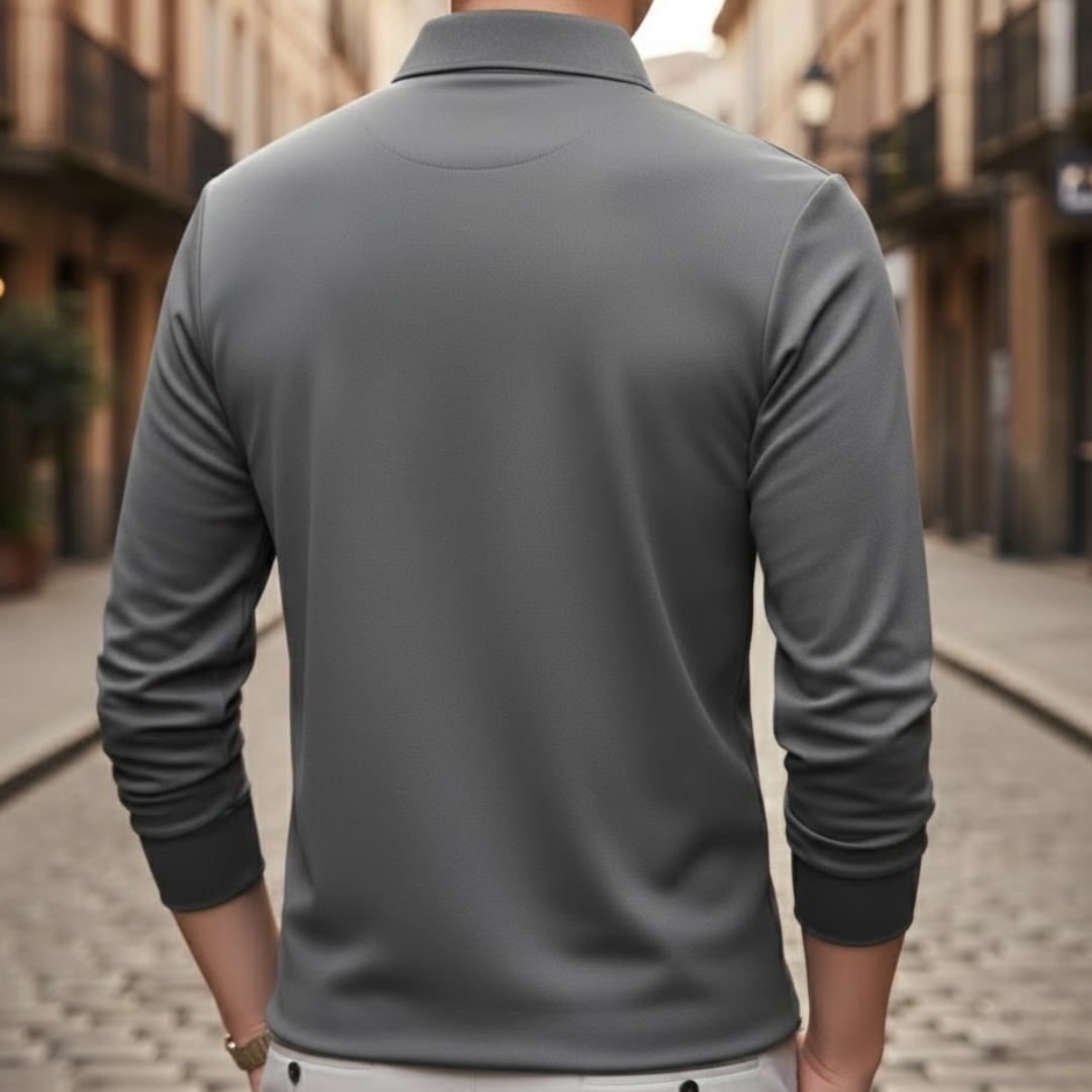 Camisa tipo polo de manga larga para hombre, estilo casual de negocios, color sólido