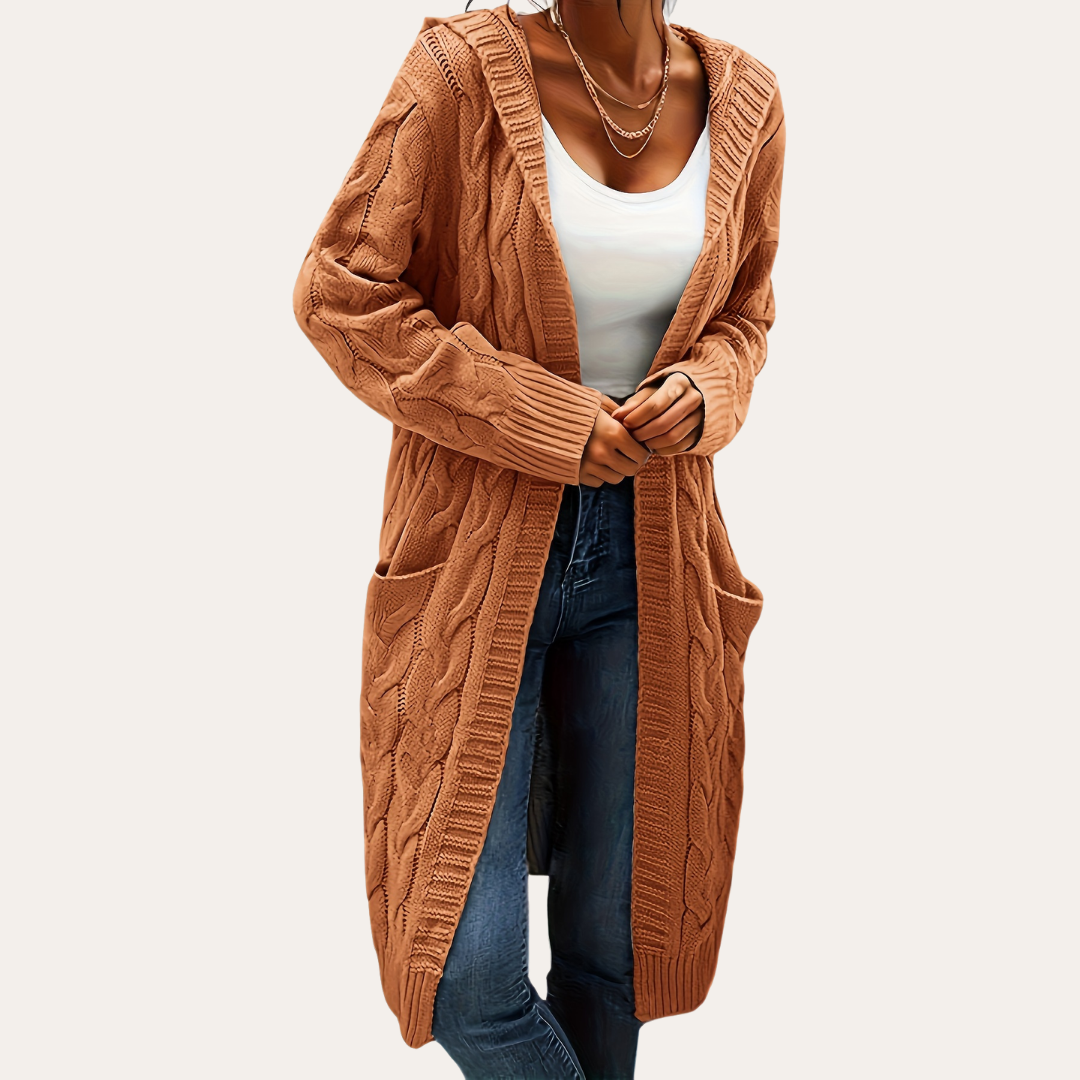Damen Strickcardigan mit Kapuze und Taschen | Vestea