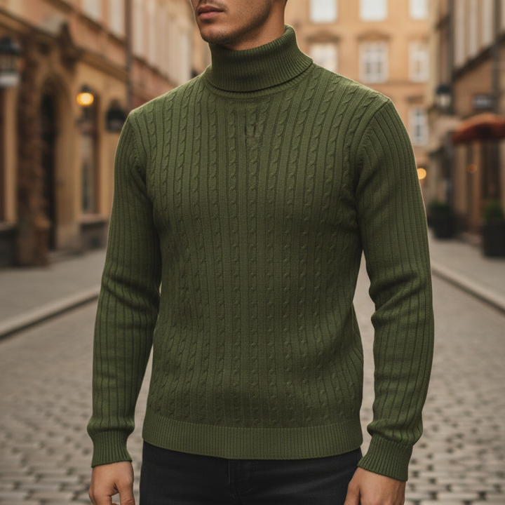 Modische Herren-Rollkragenpullover aus Rippstrick | Vestea