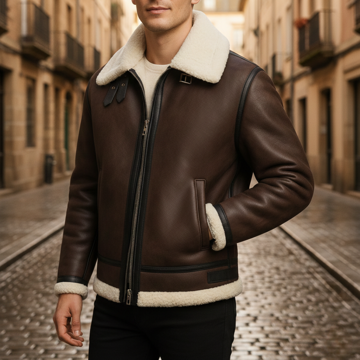 Herren Fliegerjacke Winterjacke Lammfell-Optik Textil | Vestea