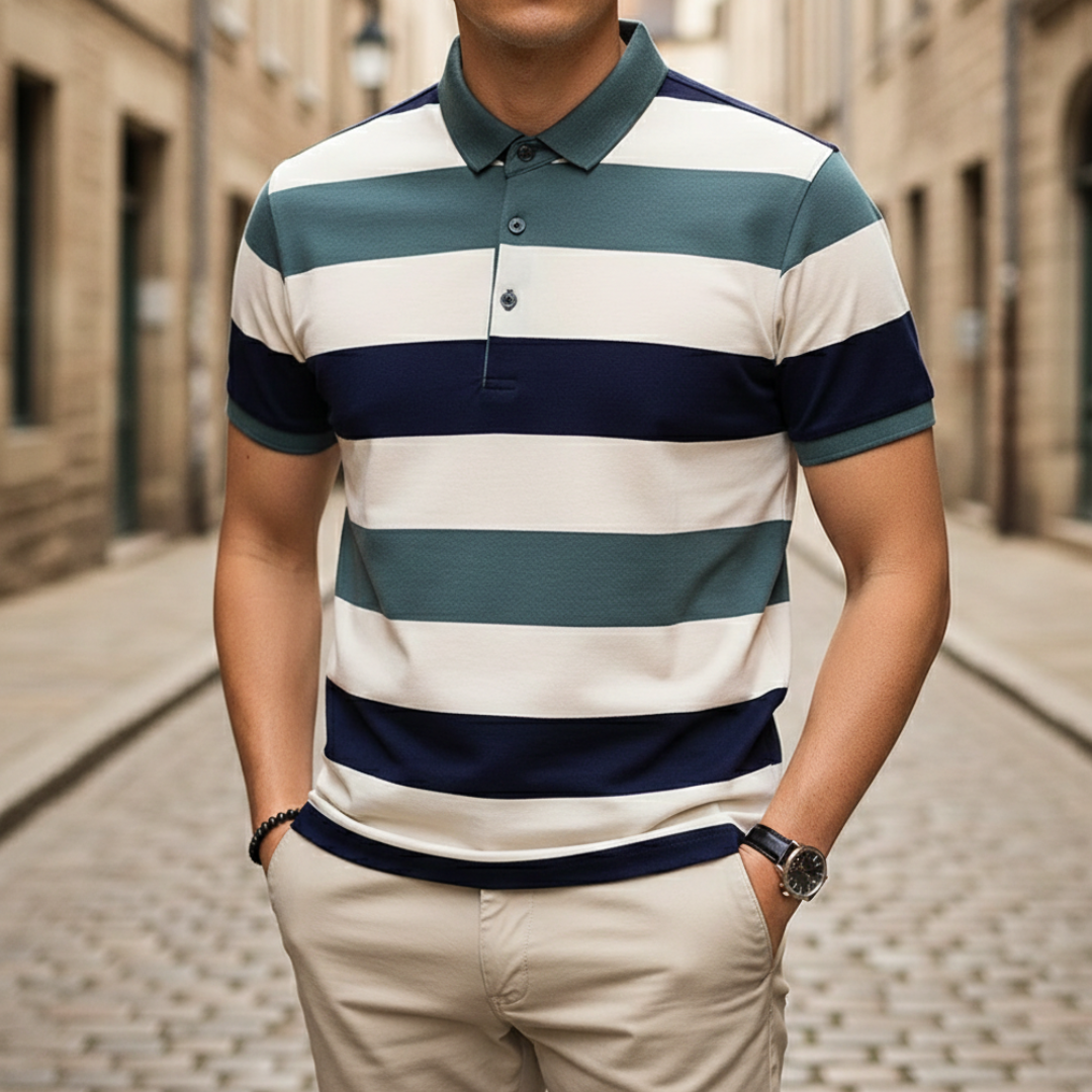 Camiseta de hombre con rayas y mangas cortas tipo polo