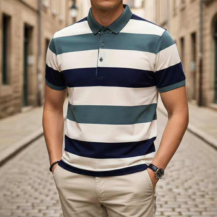 Camiseta de hombre con rayas y mangas cortas tipo polo
