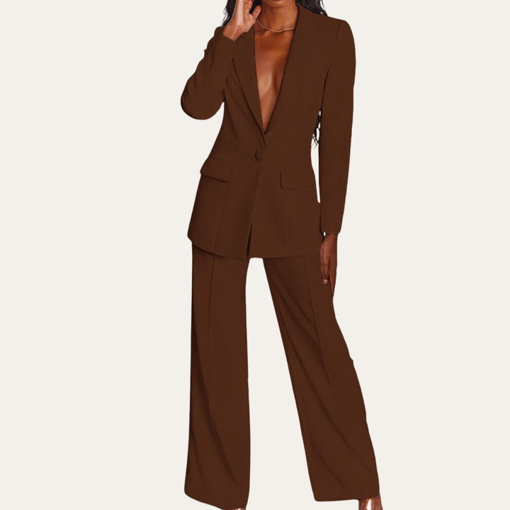 Damen Hosenanzug Zweiteiler Blazer mit weiter Hose Polyester Business Look | Vestea