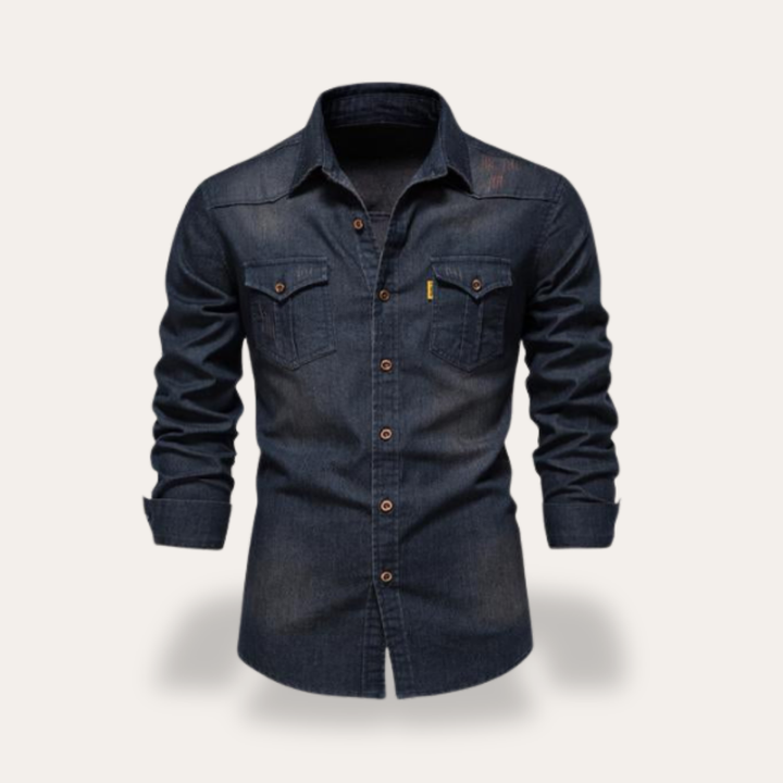 Herren Jeanshemd Langarm Freizeit Denim Hemd | Vestea