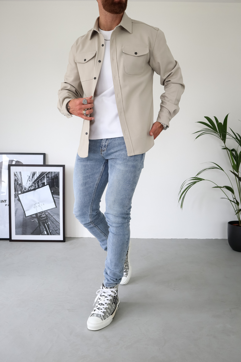 Men's Overshirt Jacket Button-Up Long Sleeve Chest Pocket Regular Fit