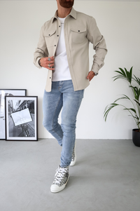 Men's Overshirt Jacket Button-Up Long Sleeve Chest Pocket Regular Fit