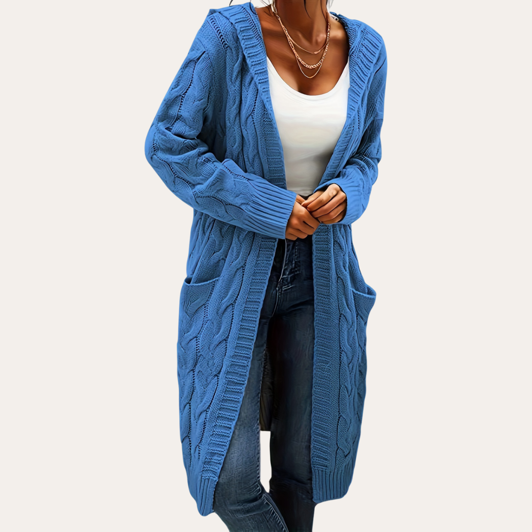 Damen Strickcardigan mit Kapuze und Taschen | Vestea