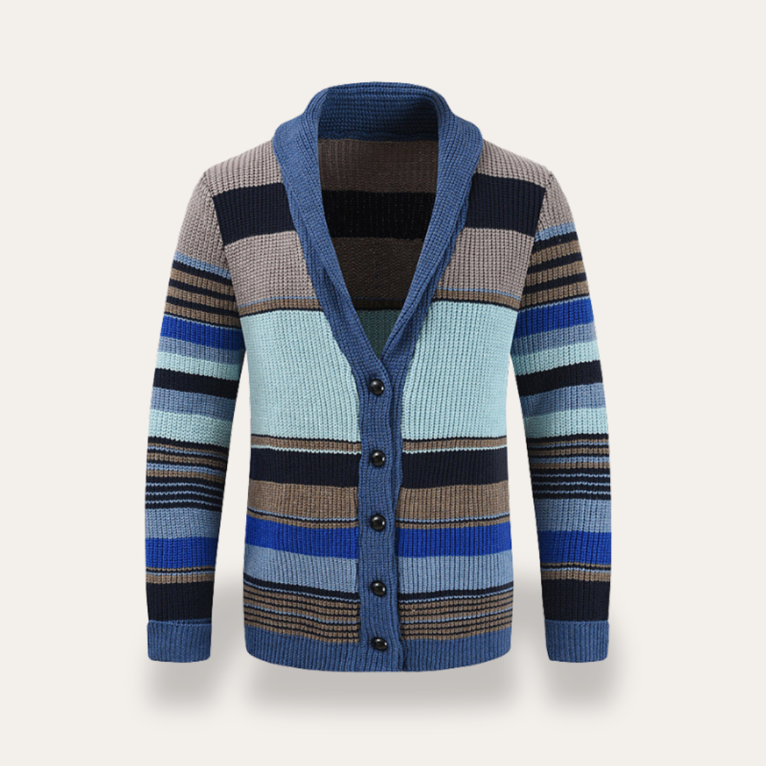 Herren Strickjacke Knopfleiste Gestreift | Vestea