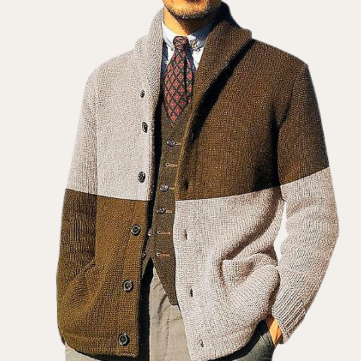 Herren Strickjacke mit Knopfleiste und Stehkragen | Vestea