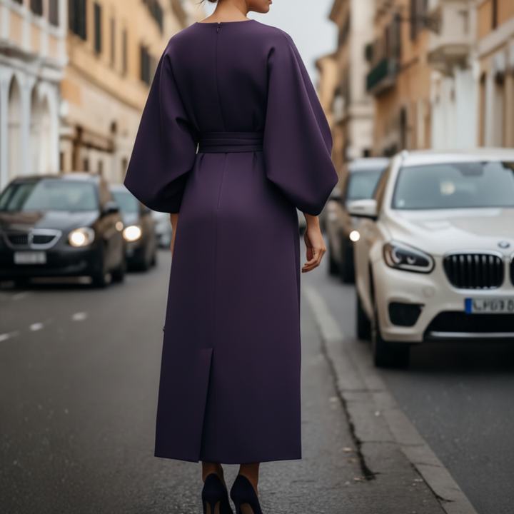 Damen Kleid mit Ballonärmeln und Gürtel | Vestea