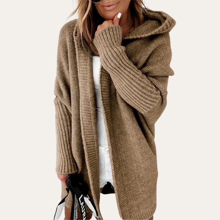 Damen Strick-Cardigan mit Kapuze aus Wollmischung | Vestea