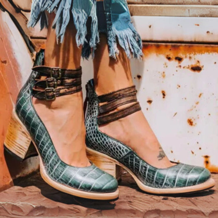 Damen Knöchelriemen Orthopädische Blockabsatz Pumps | Vestea