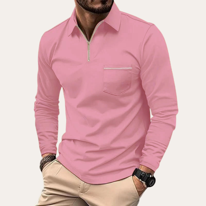 Herren Langarm Poloshirt mit Reißverschluss und Brusttasche | Vestea