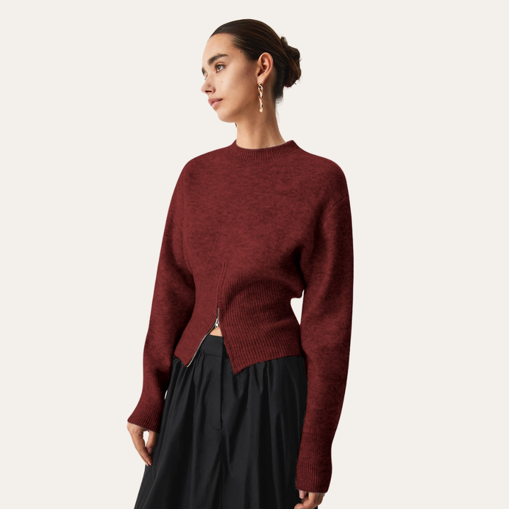 Damen Strickpullover Langarm Wollmix Reißverschluss | Vestea