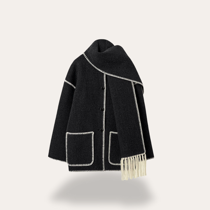 Damen Wollmantel mit Schal und Knopfleiste | Vestea