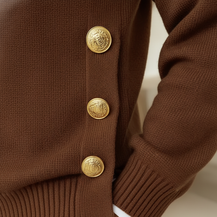 Damen Pullover mit Goldknöpfen Rundhals | Vestea