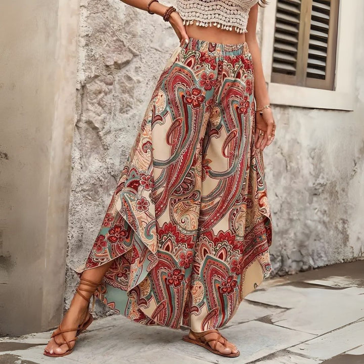 Damen Paisley Weite Hosen Boho Baumwolle | Vestea