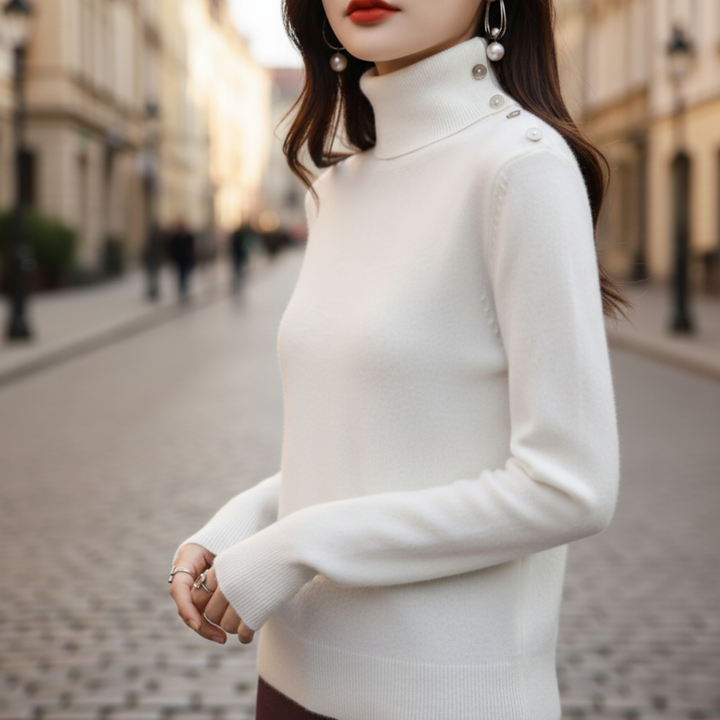 Damen Rollkragenpullover mit Knöpfen | Vestea