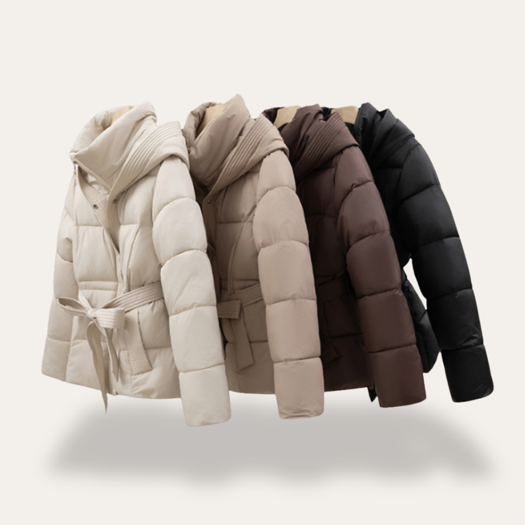 Damen Steppjacke Wintermantel Kapuze Gürtel Synthetik Warm | Vestea