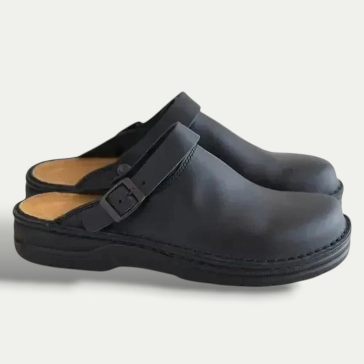 Unisex Leder Clogs Pantolette mit Riemen Basic | Vestea