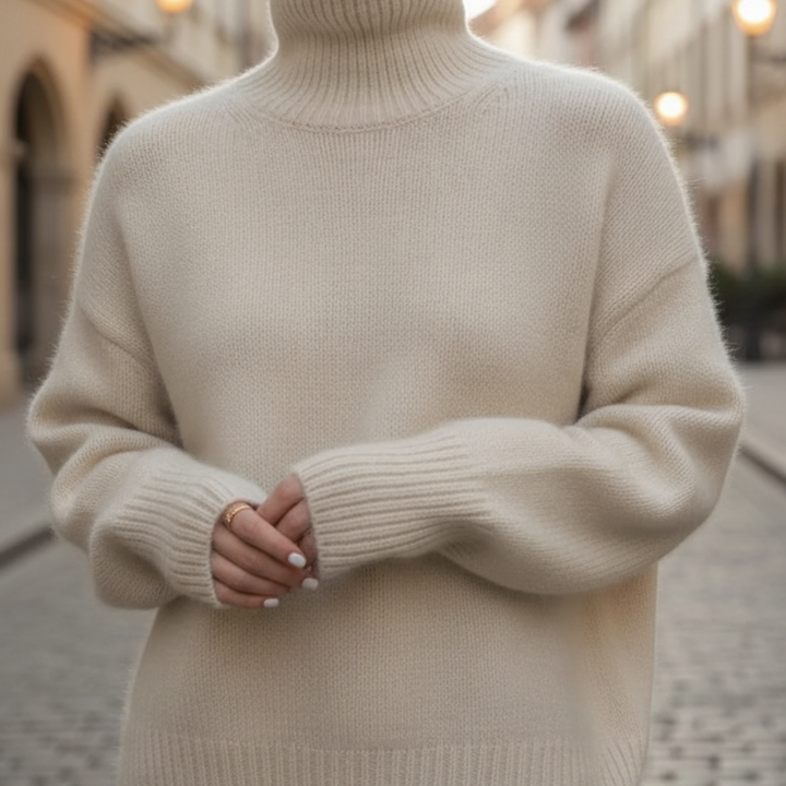 Damen Oversize Rollkragenpullover Beige | Vestea