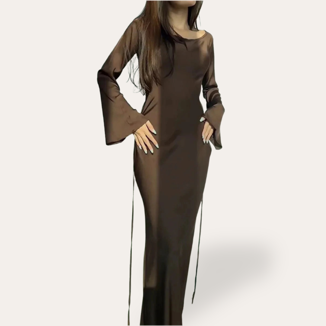 Damen Satin Abendkleid mit langen Ärmeln | Vestea