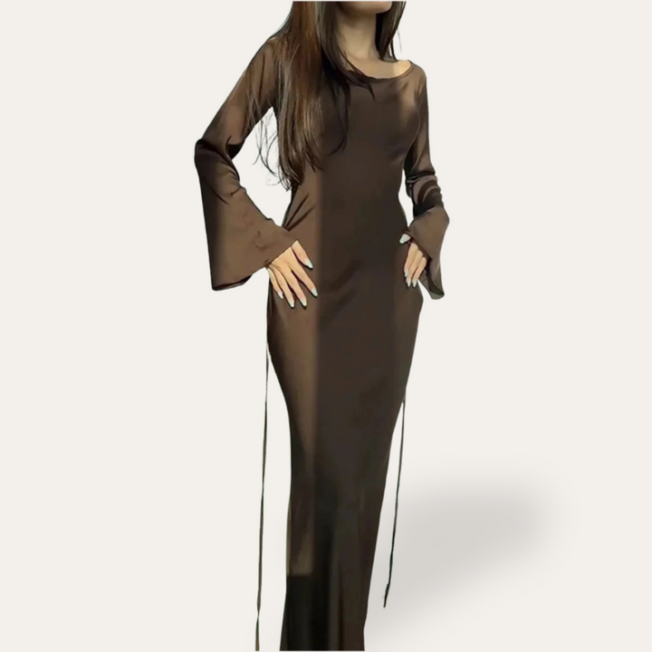 Damen Satin Abendkleid mit langen Ärmeln | Vestea