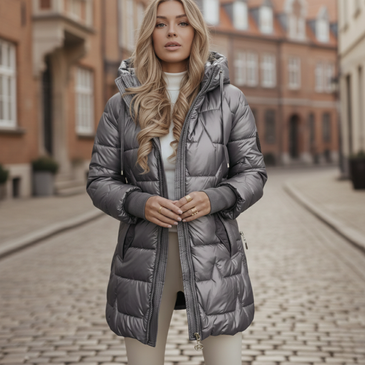 Damen Steppmantel Lang mit Kapuze | Vestea