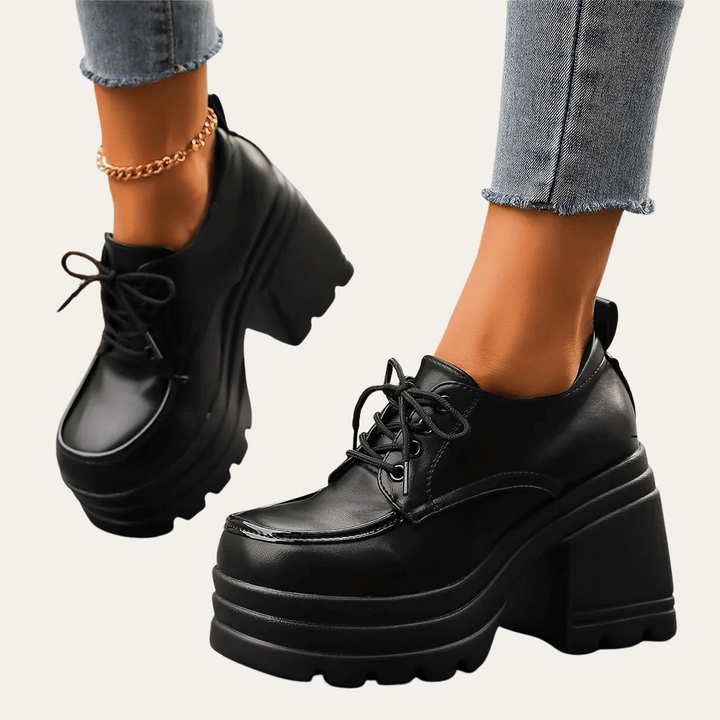 Orthopädische Damen Plateauschuhe Schnürung Kunstleder Absatz | Vestea
