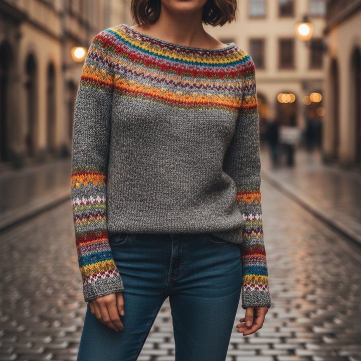 Damen Fair Isle Strickpullover Rundhals | Vestea