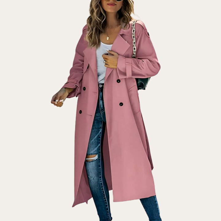Damen Trenchcoat lang zweireihig mit Gürtel | Vestea