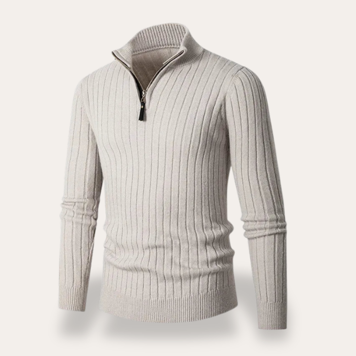 Herren Pullover Halbzip Rippstrick Materialmix | Vestea