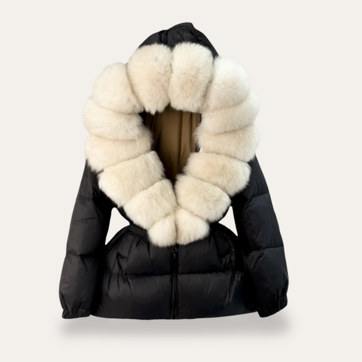 Puffa-Jacke mit Kapuze und Kunstfellkragen für Damen | Vestea