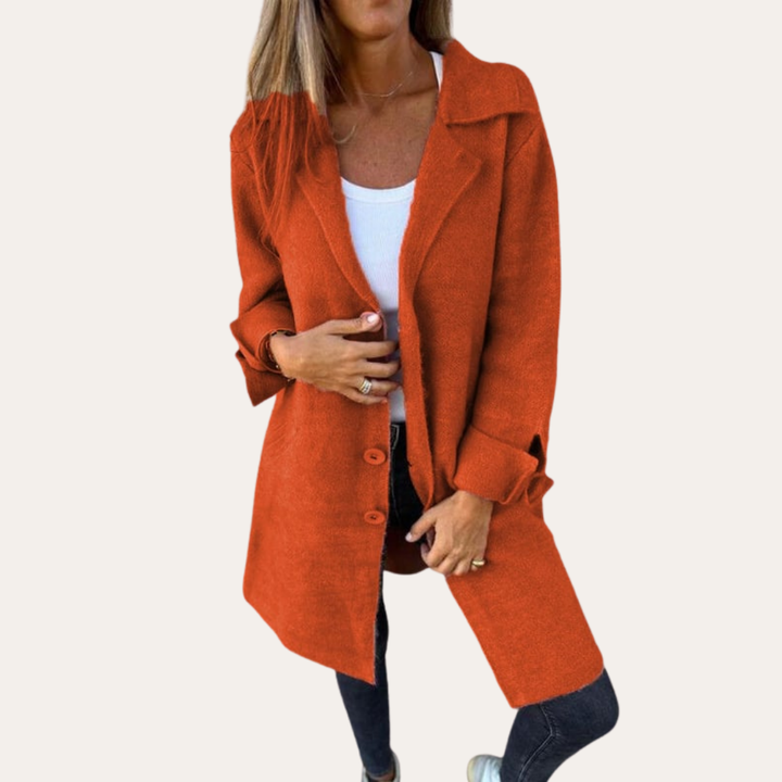 Damen Strickmantel Knielang mit Knöpfen Freizeit Herbstmantel | Vestea