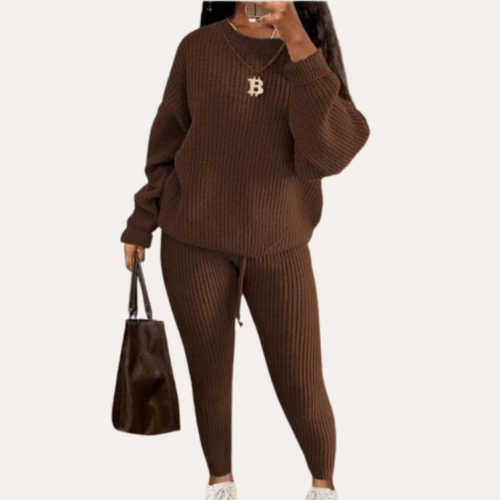 Damen Strick Zweiteiler Pullover Hose Freizeit Set | Vestea