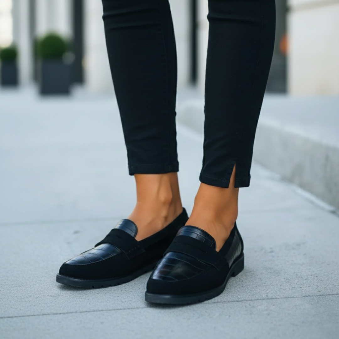 Mocassins orthopédiques pour femmes en cuir synthétique effet croco avec mors