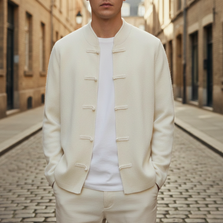 Herren Strickjacke mit Stehkragen und Knopfverschluss | Vestea